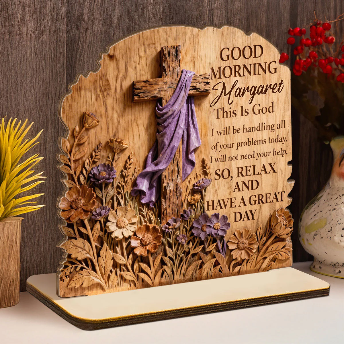 Good Morning This Is God - Personalized 2-Layer Wood Plaque - Christian Gift For Him - Image 6