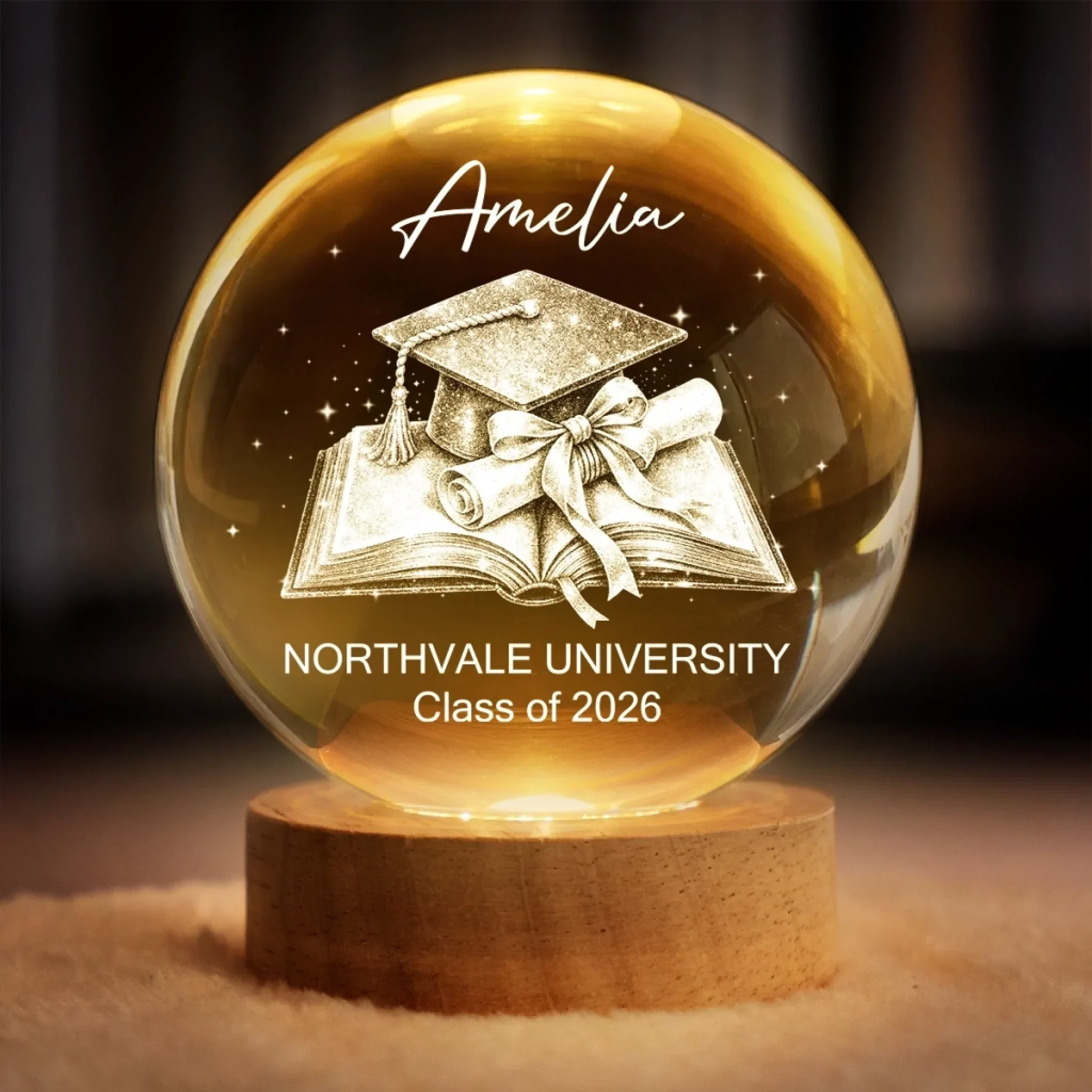 Graduation Class Of 2026 - Personalized Crystal Globe Lamp - Gift For Graduates