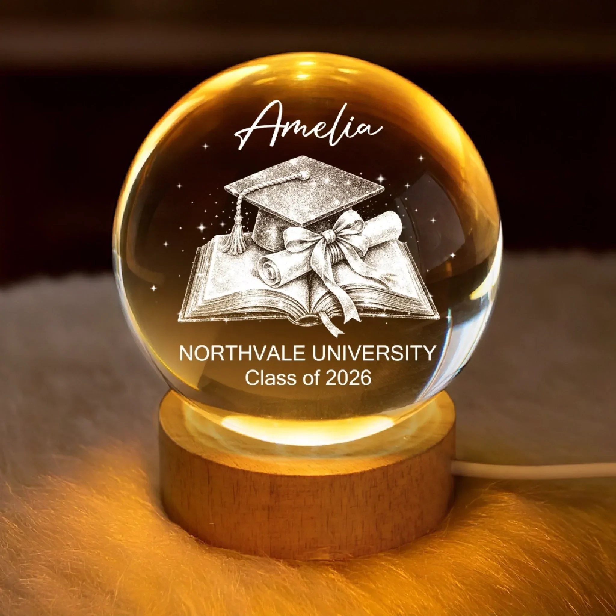 Graduation Class Of 2026 - Personalized Crystal Globe Lamp - Gift For Graduates - Image 2