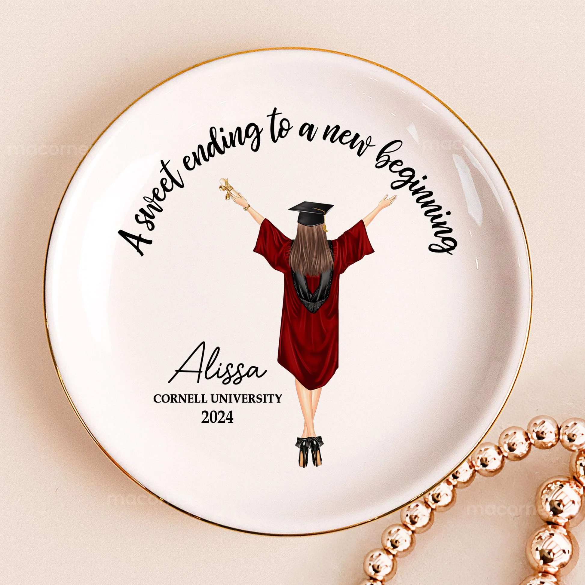 Graduation Gift A Sweet Ending To A New Beginning - Personalized Circle Jewelry Dish - GR4 PT