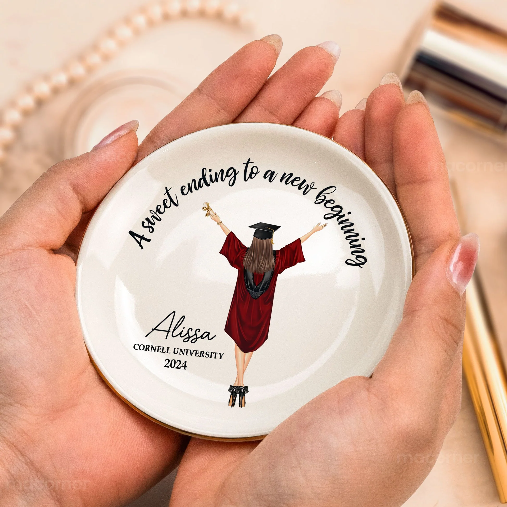 Graduation Gift A Sweet Ending To A New Beginning - Personalized Circle Jewelry Dish - GR4 PT - Image 2