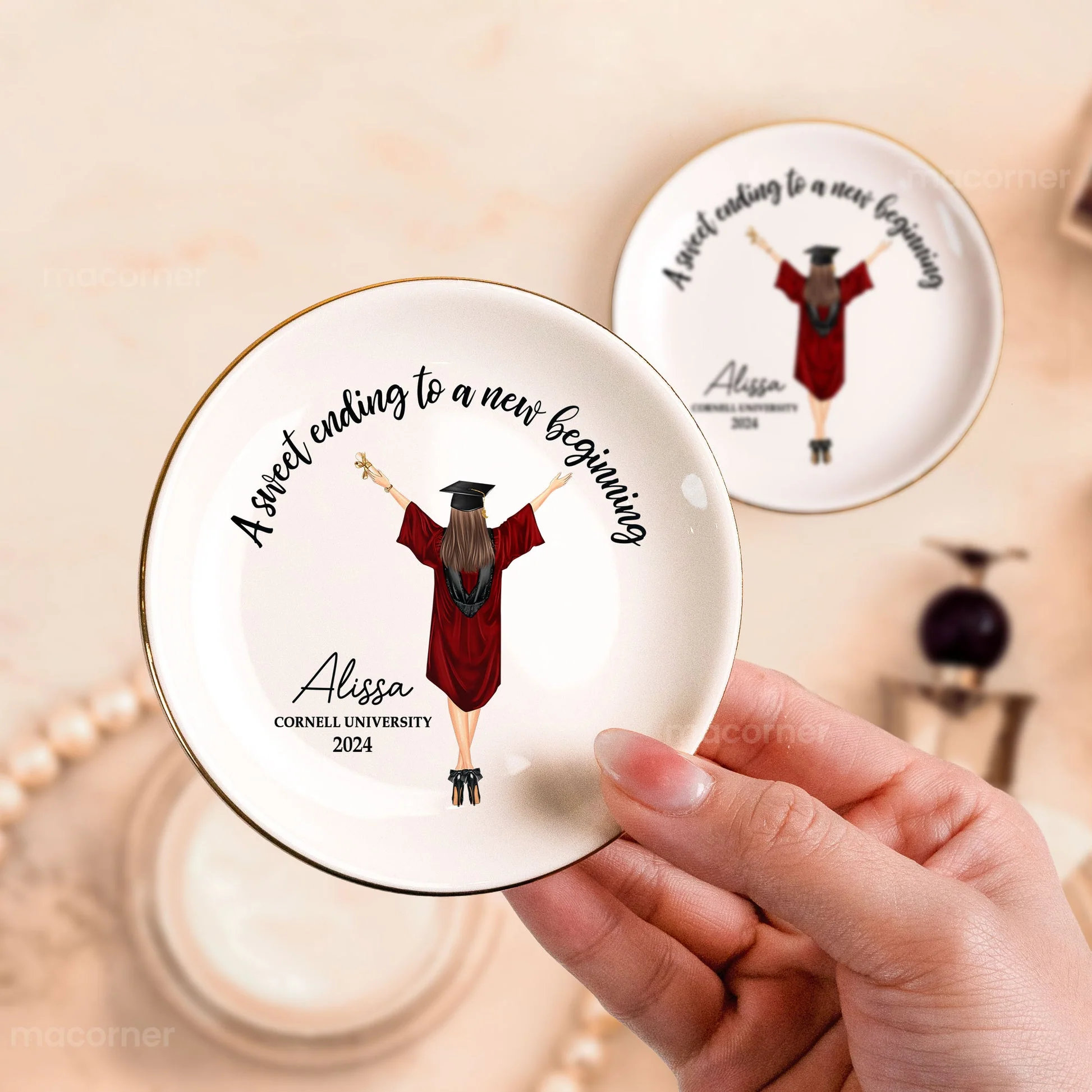 Graduation Gift A Sweet Ending To A New Beginning - Personalized Circle Jewelry Dish - GR4 PT - Image 3