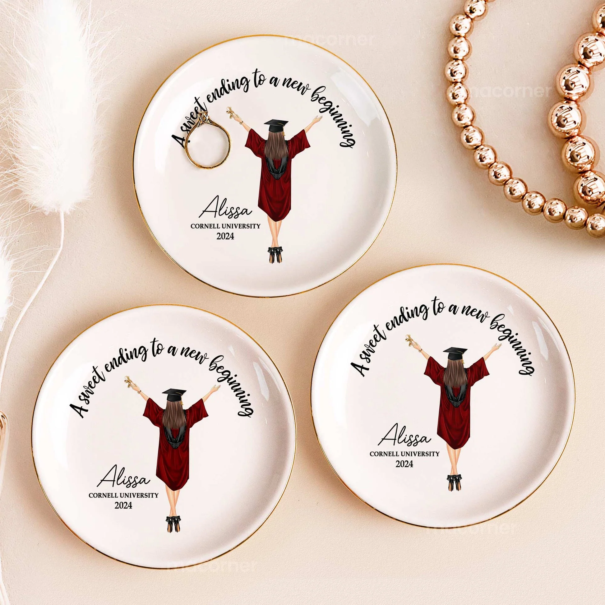 Graduation Gift A Sweet Ending To A New Beginning - Personalized Circle Jewelry Dish - GR4 PT - Image 4