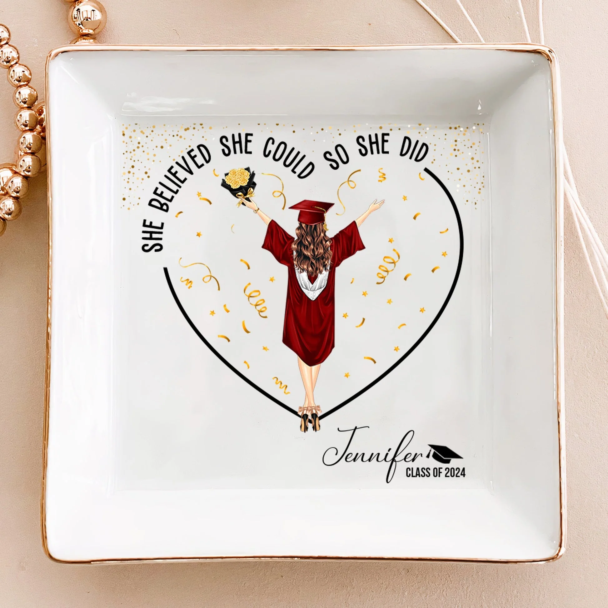 Graduation Gifts She Believed She Could So She Did - Personalized Jewelry Dish - GR4 PT