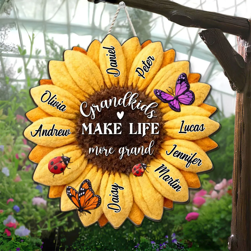 Grandkid Makes Life Grand - Personalized Wood Sign - Gift For Mom, Grandma HN02 - Image 3