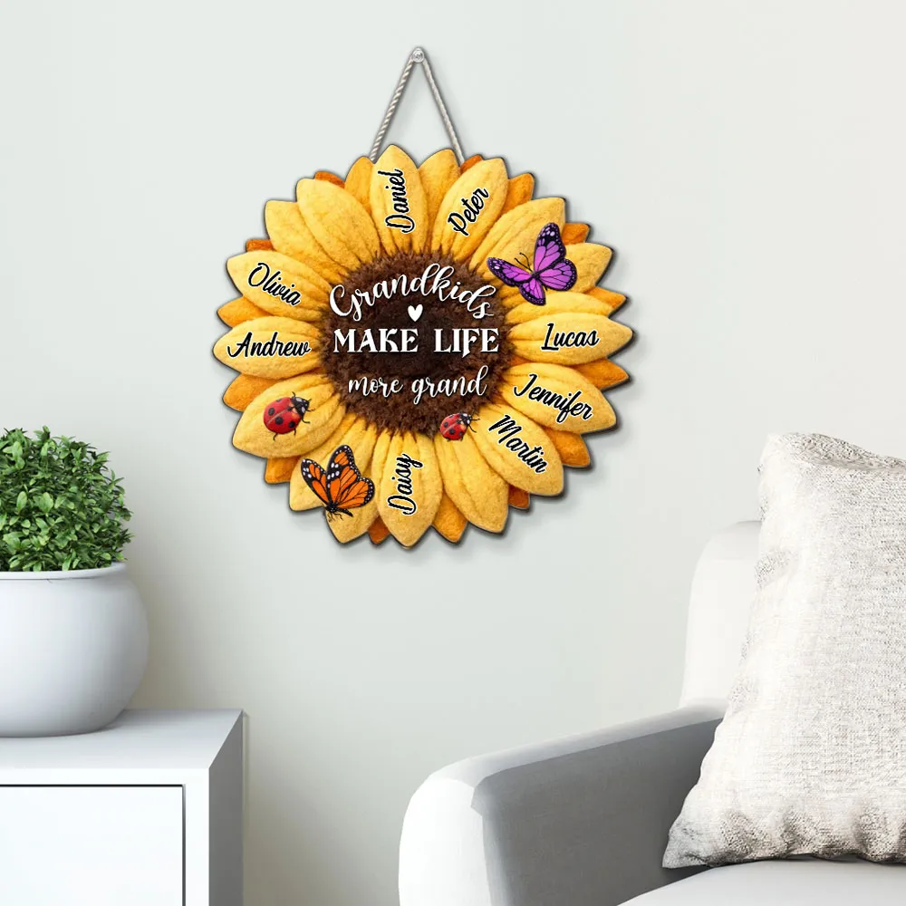 Grandkid Makes Life Grand - Personalized Wood Sign - Gift For Mom, Grandma HN02 - Image 4