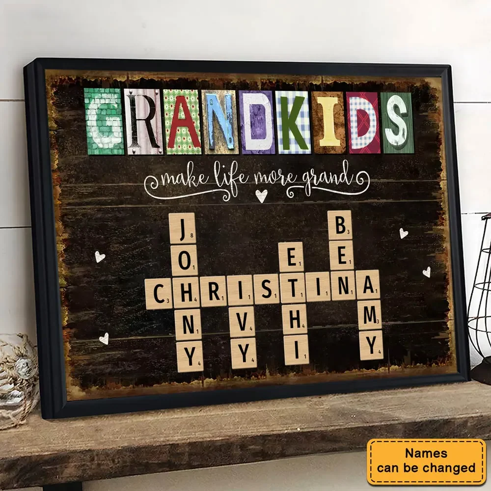 Grandkids Crossword Wall Art With Names - Personalized Canvas Poster - Gift For Grandma, Family Members - Image 2