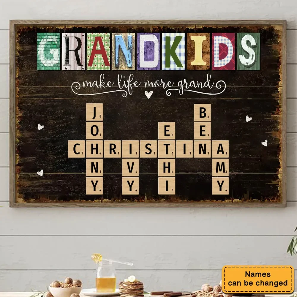 Grandkids Crossword Wall Art With Names - Personalized Canvas Poster - Gift For Grandma, Family Members - Image 3