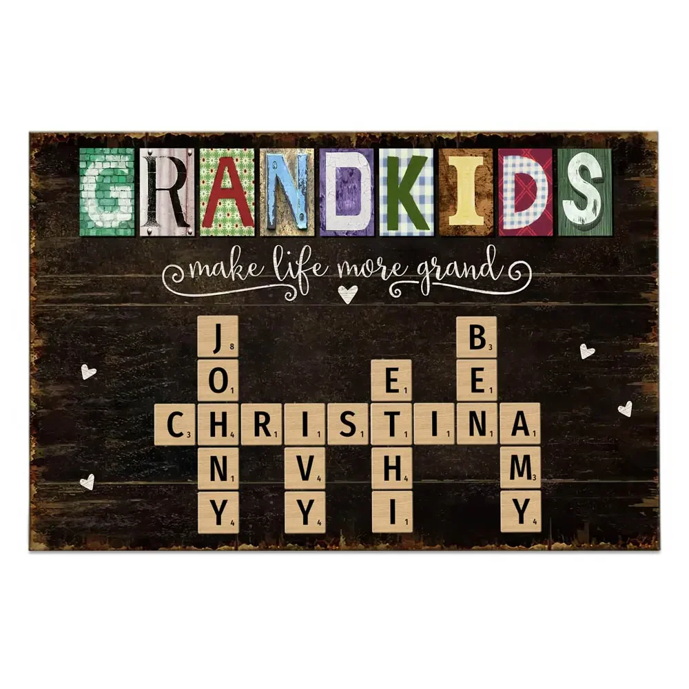 Grandkids Crossword Wall Art With Names - Personalized Canvas Poster - Gift For Grandma, Family Members - Image 4