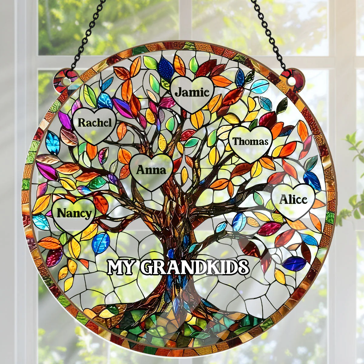 Grandkids Family Tree - Personalized Window Hanging Suncatcher - Gift For Grandma, Mom