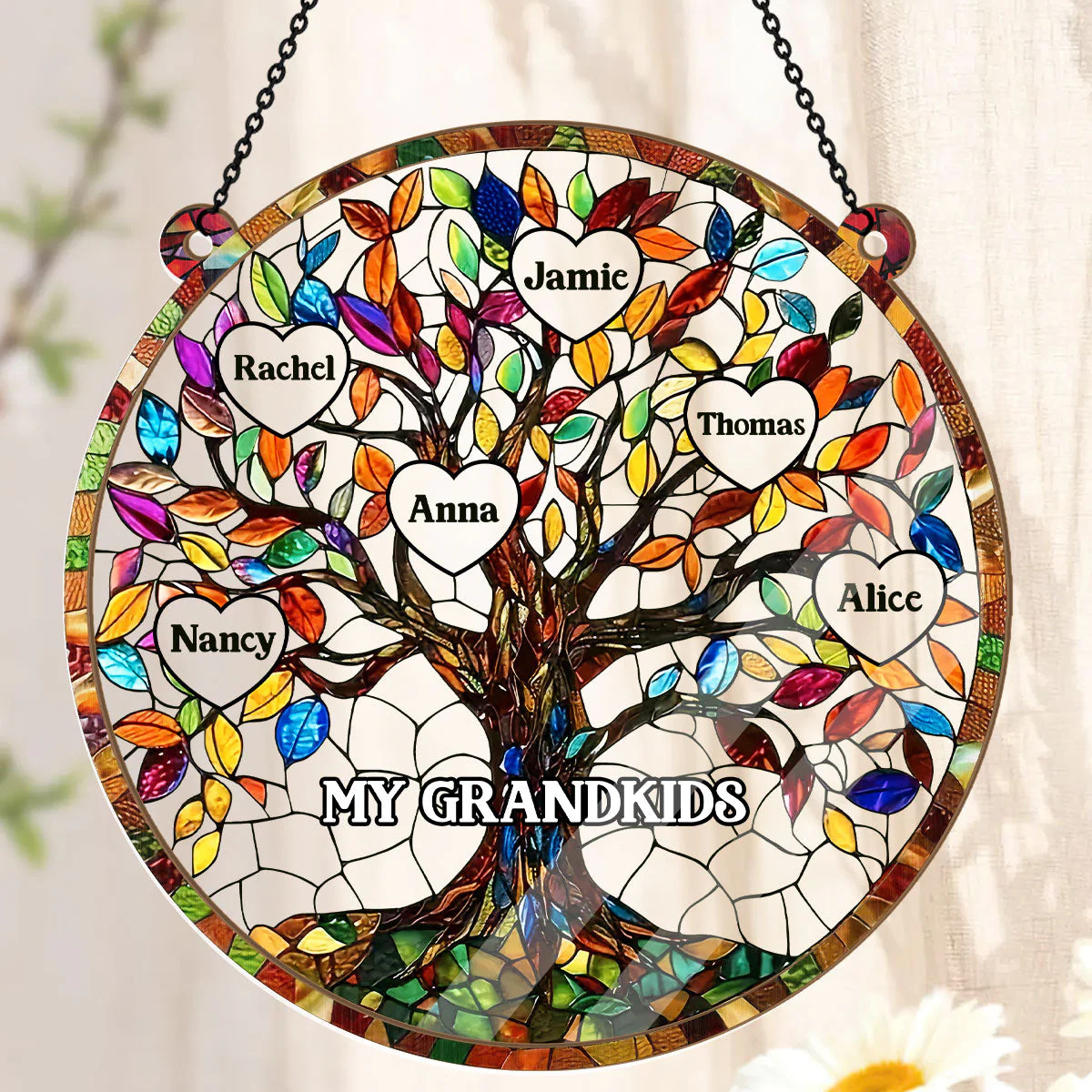 Grandkids Family Tree - Personalized Window Hanging Suncatcher - Gift For Grandma, Mom - Image 3