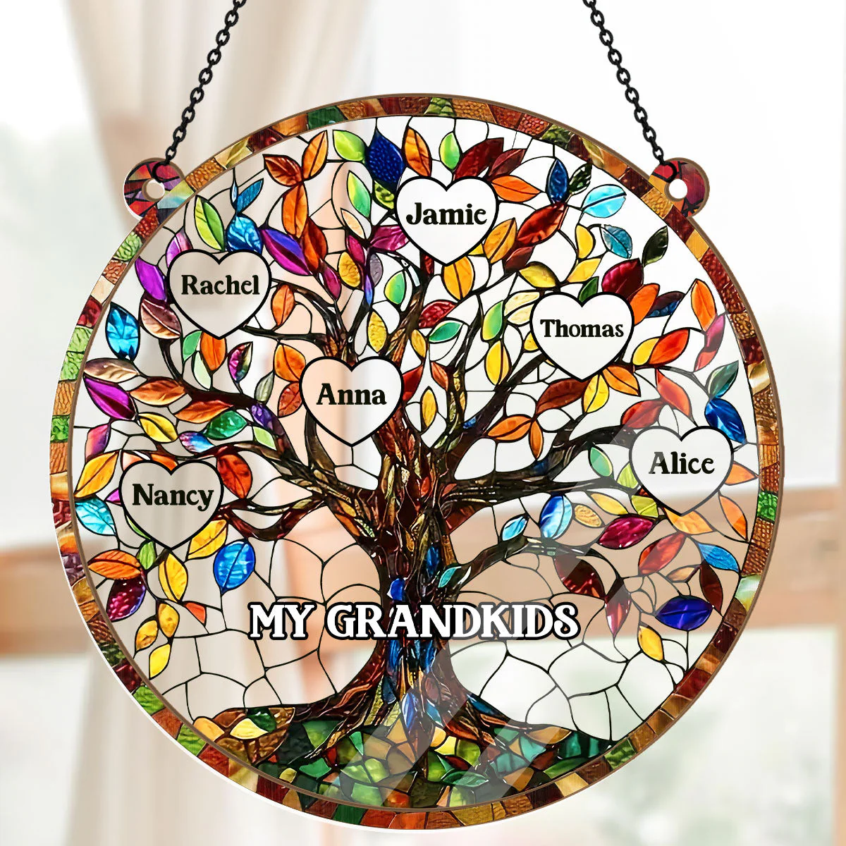 Grandkids Family Tree - Personalized Window Hanging Suncatcher - Gift For Grandma, Mom - Image 5