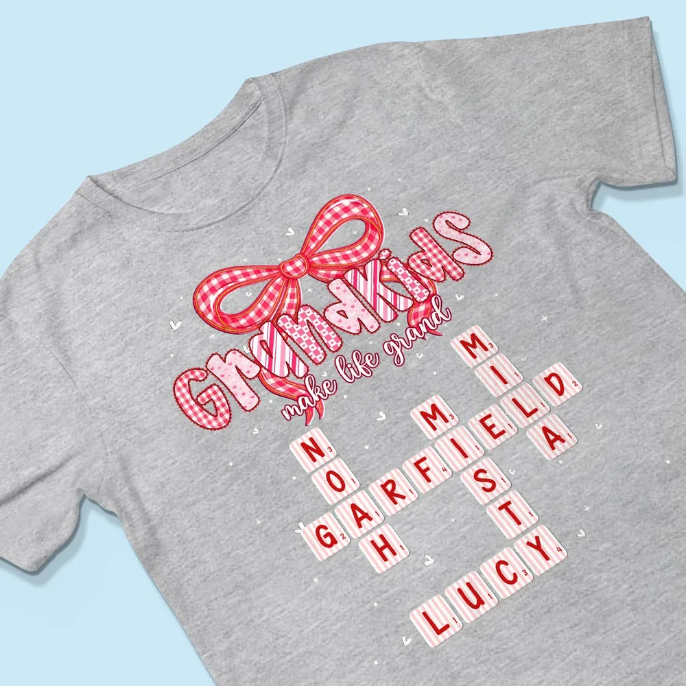 Grandkids Make Life Grand Preppy Pattern Crossword Puzzle Art - Personalized Shirt - Gift For Grandma | HN02 - Image 2