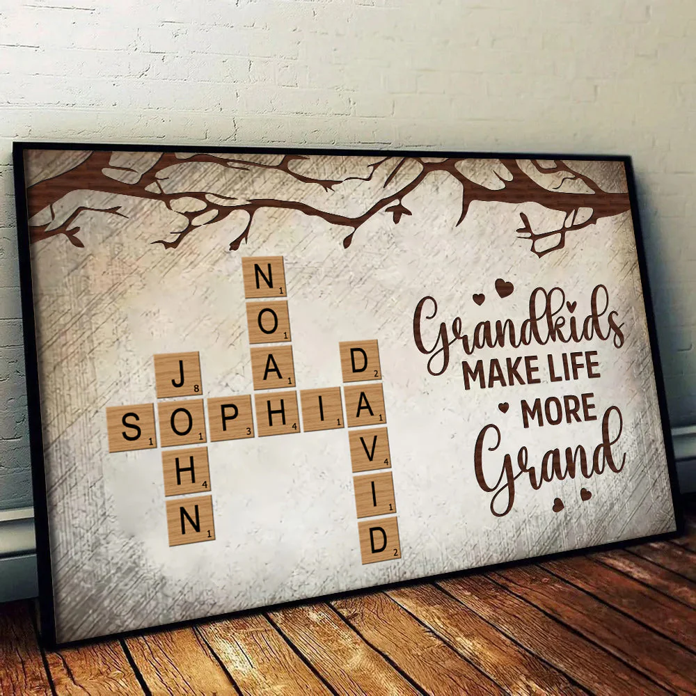 Grandkids Make Life More Grand Family Crossword - Personalized Canvas Poster - Gift For Grandma, Family Members
