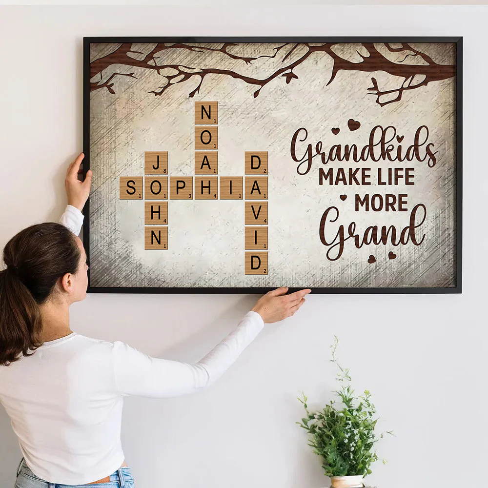 Grandkids Make Life More Grand Family Crossword - Personalized Canvas Poster - Gift For Grandma, Family Members - Image 2