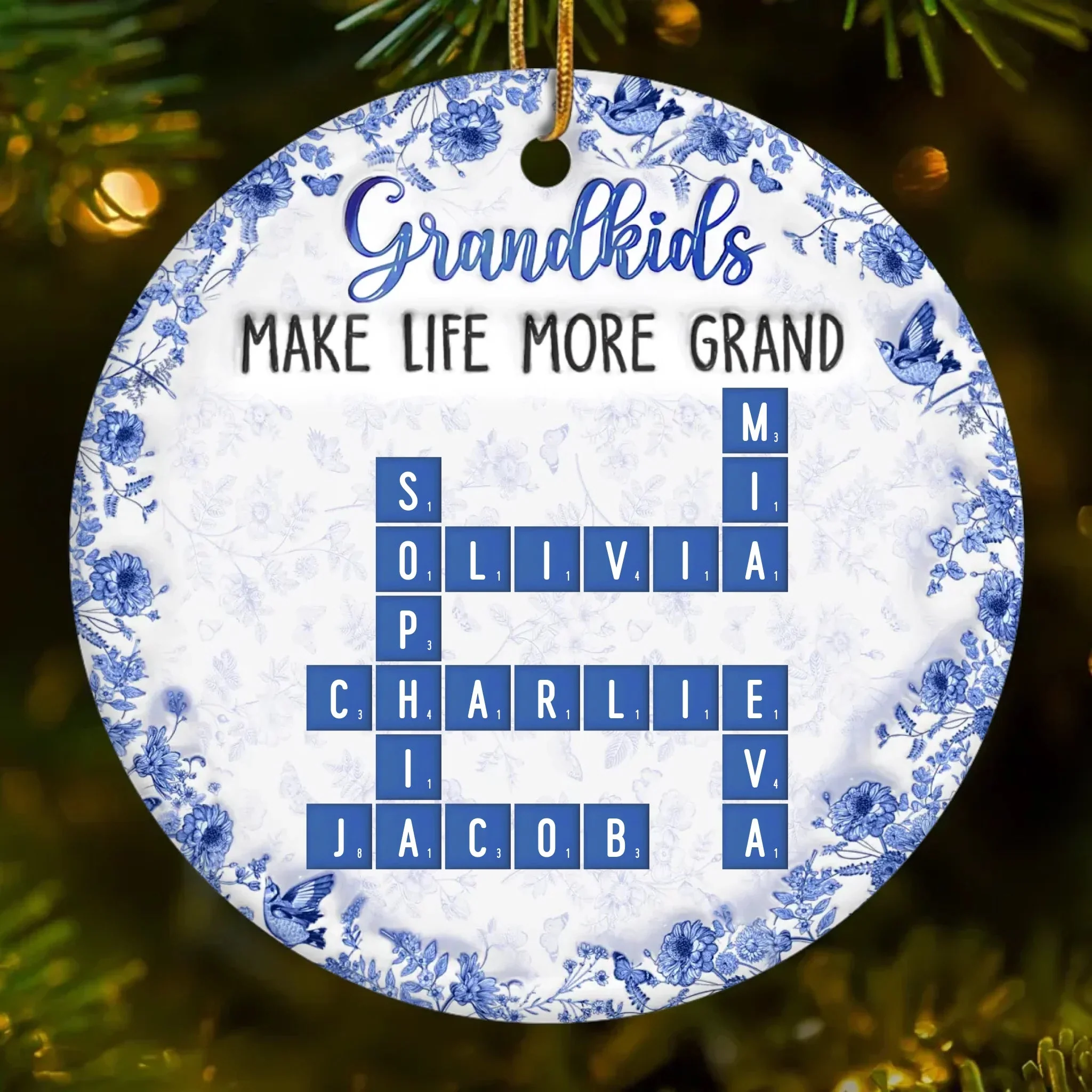 Grandkids Make Life More Grand - Personalized Scrabble Ceramic Ornament - Christmas Gift For Grandpa, Grandma HH01