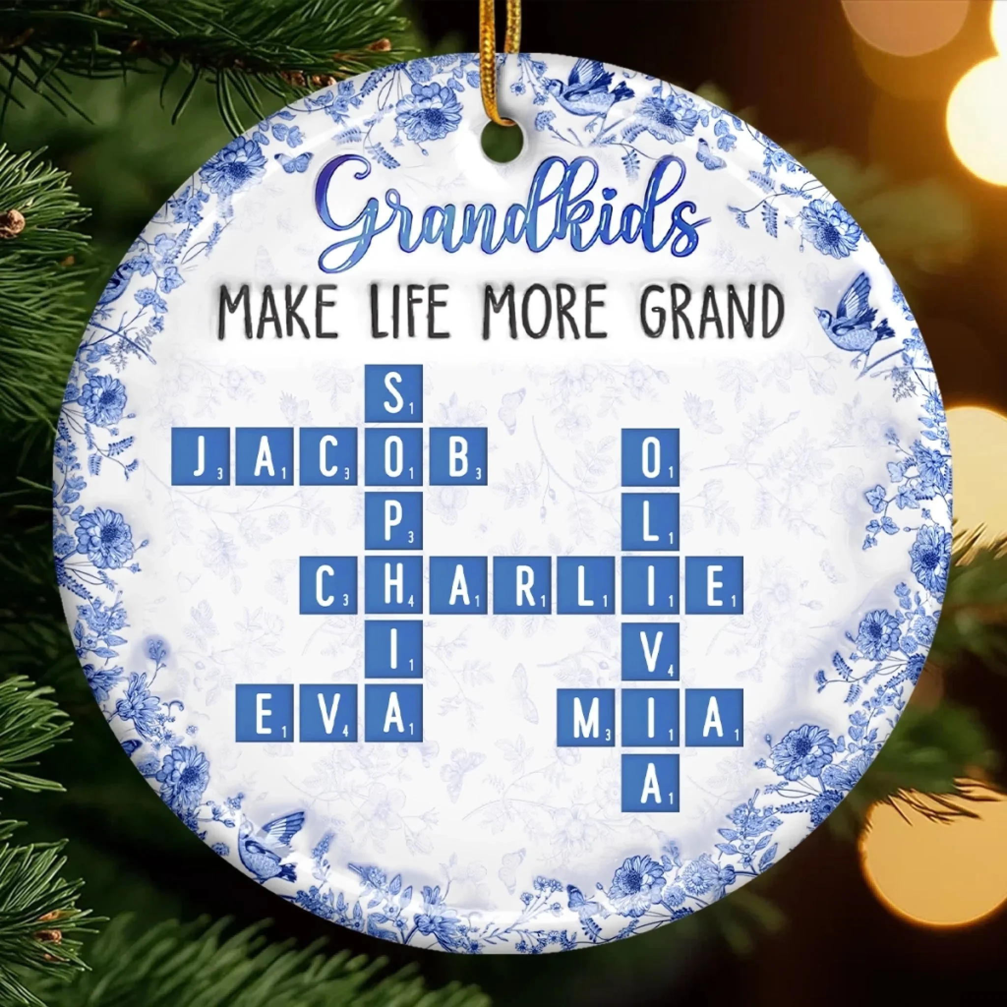 Grandkids Make Life More Grand - Personalized Scrabble Ceramic Ornament - Christmas Gift For Grandpa, Grandma HH01 - Image 2