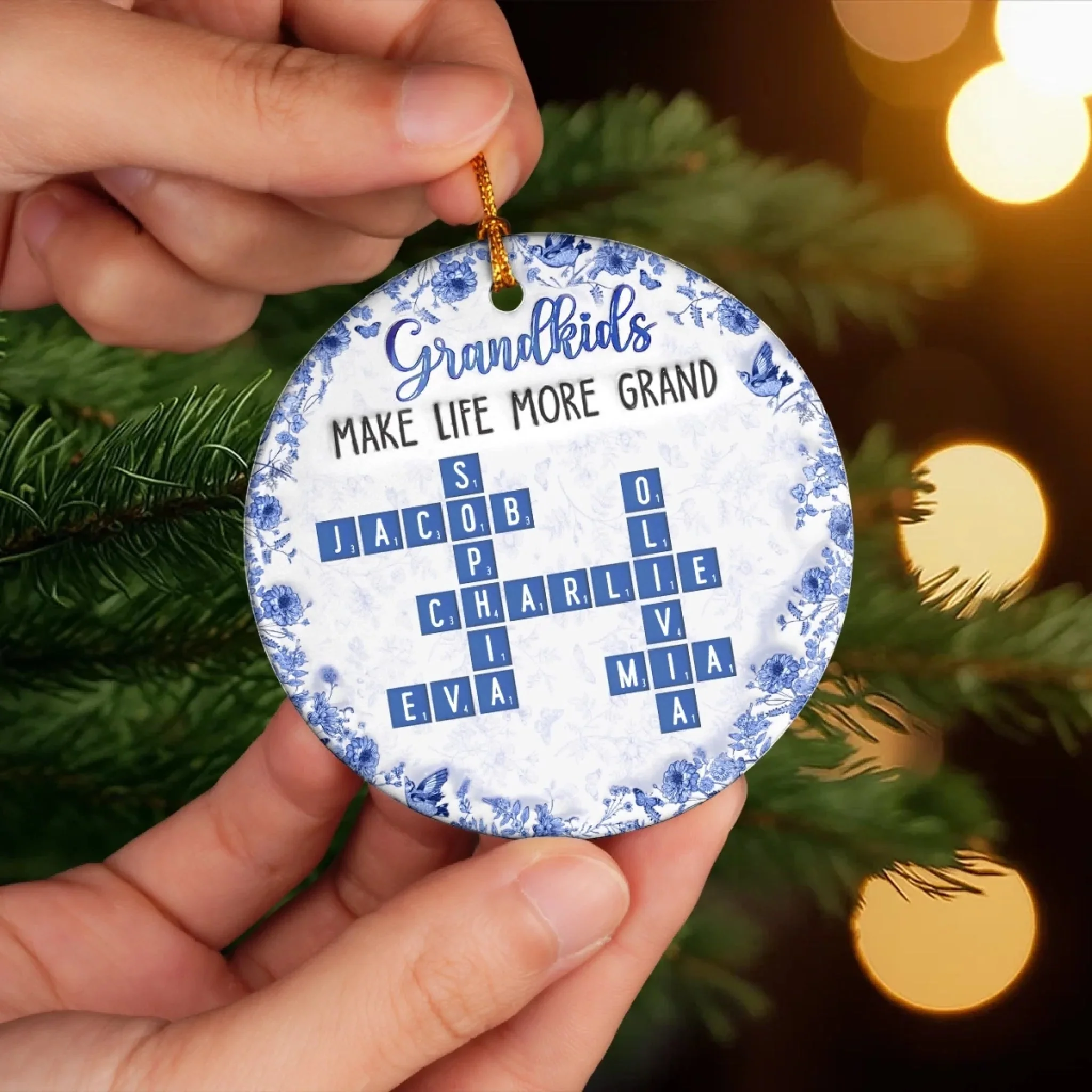 Grandkids Make Life More Grand - Personalized Scrabble Ceramic Ornament - Christmas Gift For Grandpa, Grandma HH01 - Image 5