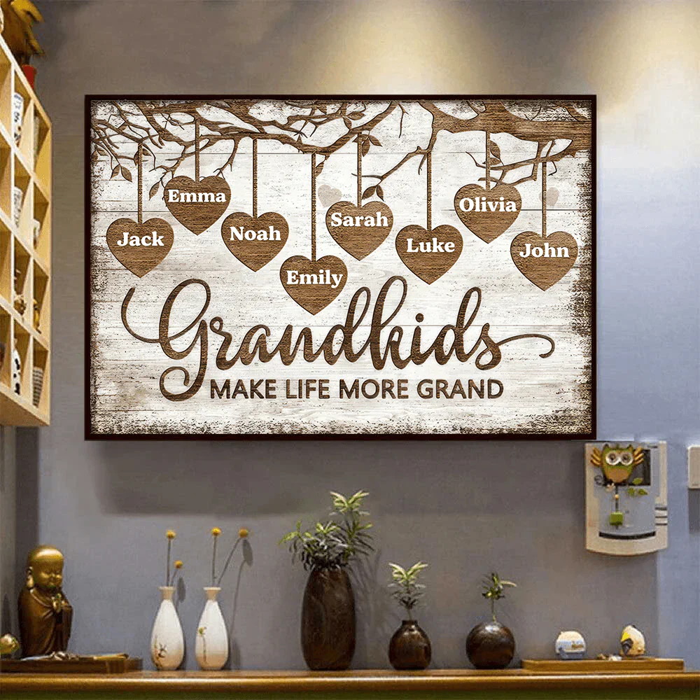 Grandkids Make Life More Grand Wall Art - Personalized Canvas Poster - Gift For Mom, Grandma - Image 2
