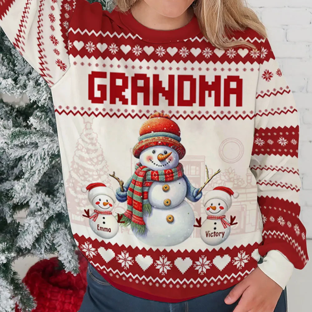 Grandma And Grandkids Snowman Christmas - Personalized Ugly Sweater - Gift For Family HH01 - Image 4