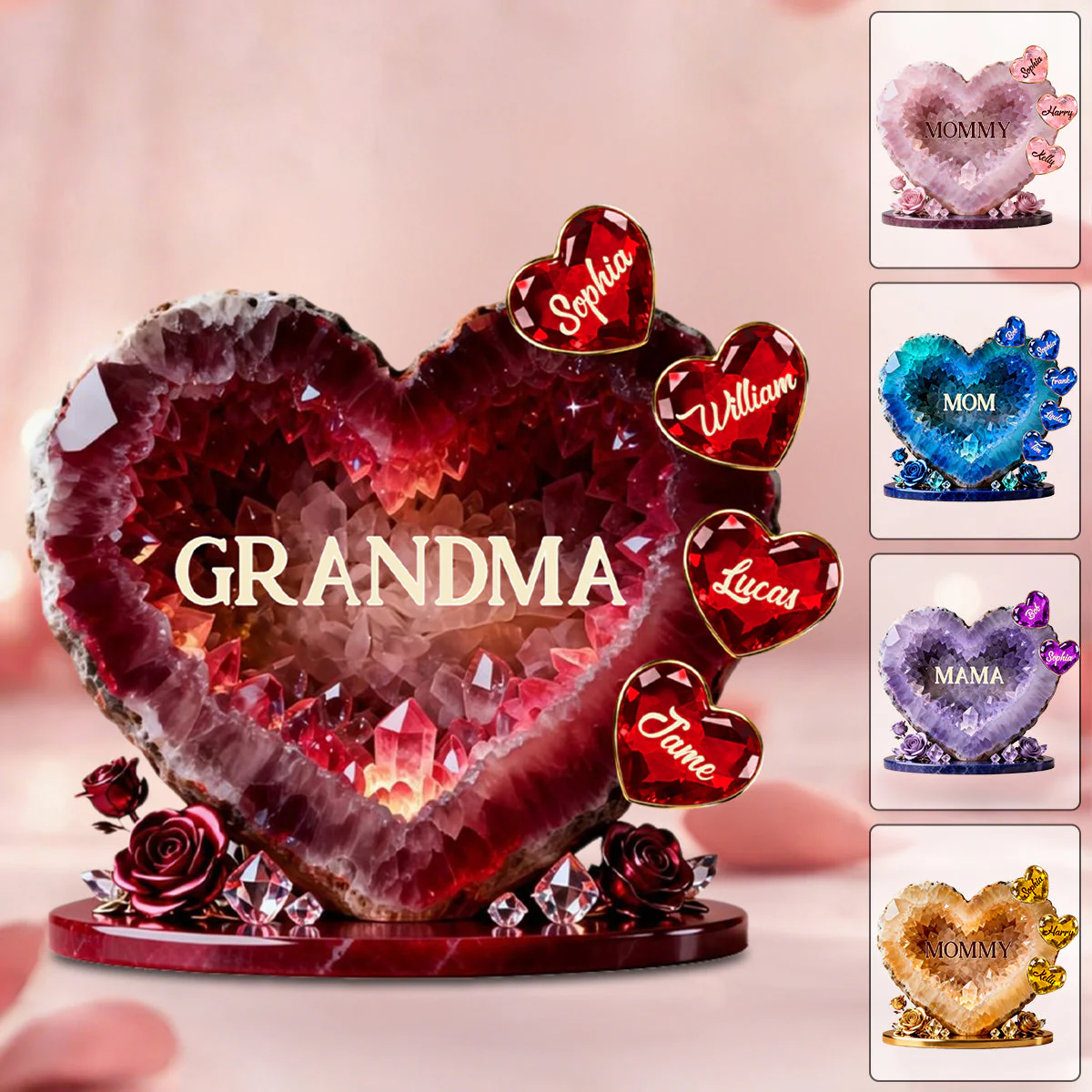 Grandma And Mommy Heart - Personalized Acrylic Plaque - Gift For Mom, Grandma HN02