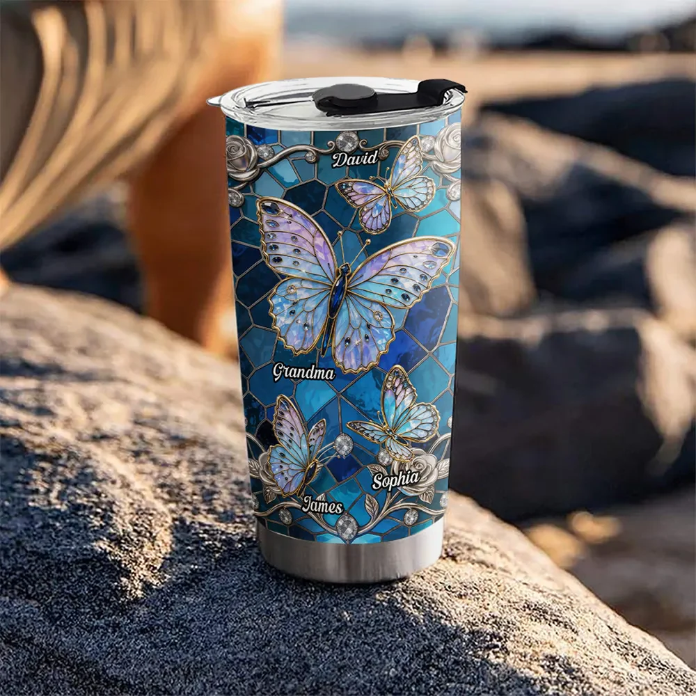 Grandma Butterfly Floral Purple Blink - Personalized Tumbler - Gift For Mom, Grandma - Image 4