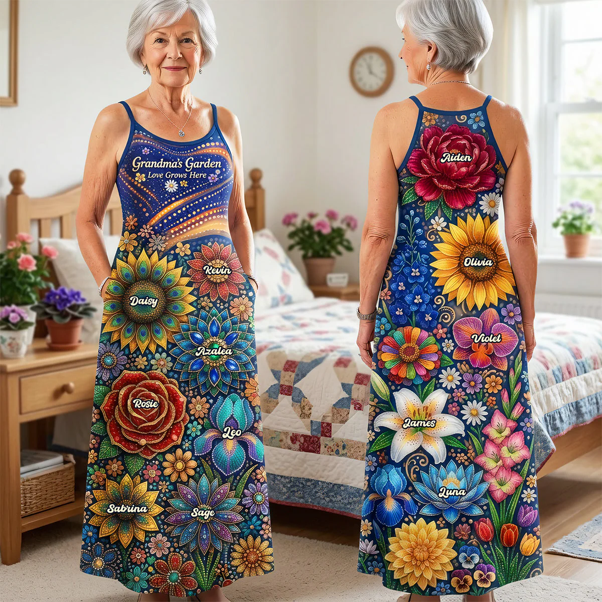 Grandma Garden Love Grows Here - Personalized Maxi Dress - Gift For Mom, Grandma