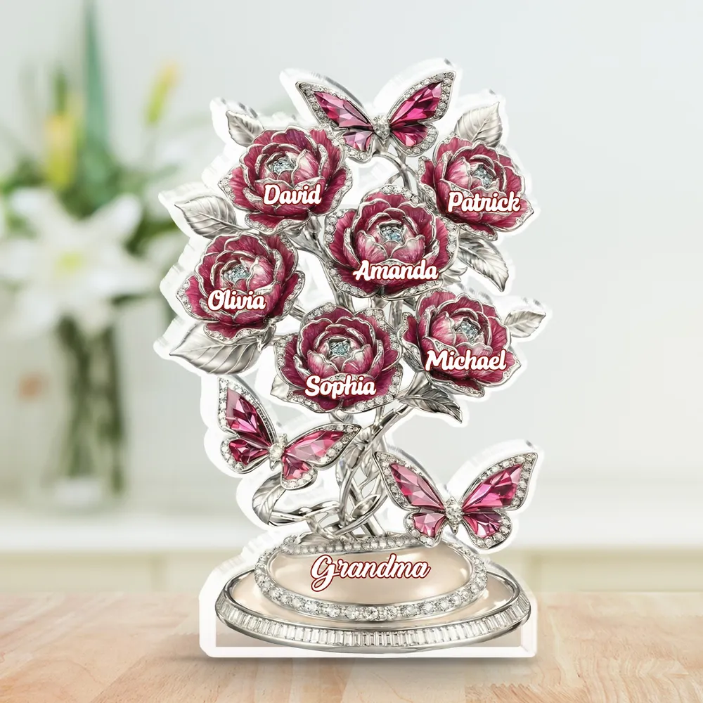 Grandma Lovely Flowers - Rose Flower Grandma - Personalized Shape Acrylic Plaque - Gift For Mom, Grandma HN02