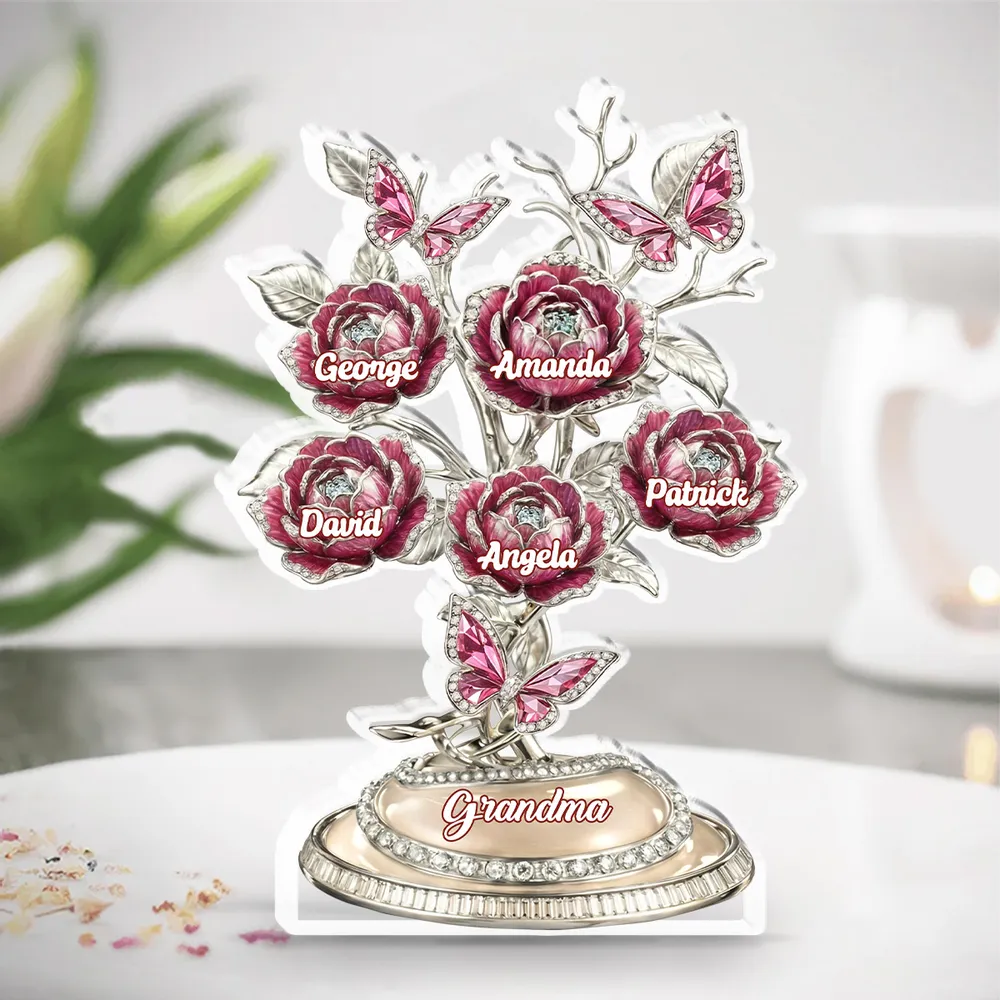 Grandma Lovely Flowers - Rose Flower Grandma - Personalized Shape Acrylic Plaque - Gift For Mom, Grandma HN02 - Image 2