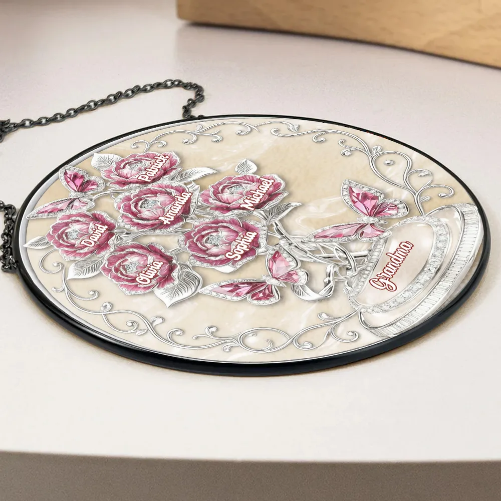 Grandma Lovely Flowers - Rose Flower Grandma - Personalized Window Hanging Suncatcher - Gift For Mom, Grandma HN02 - Image 3