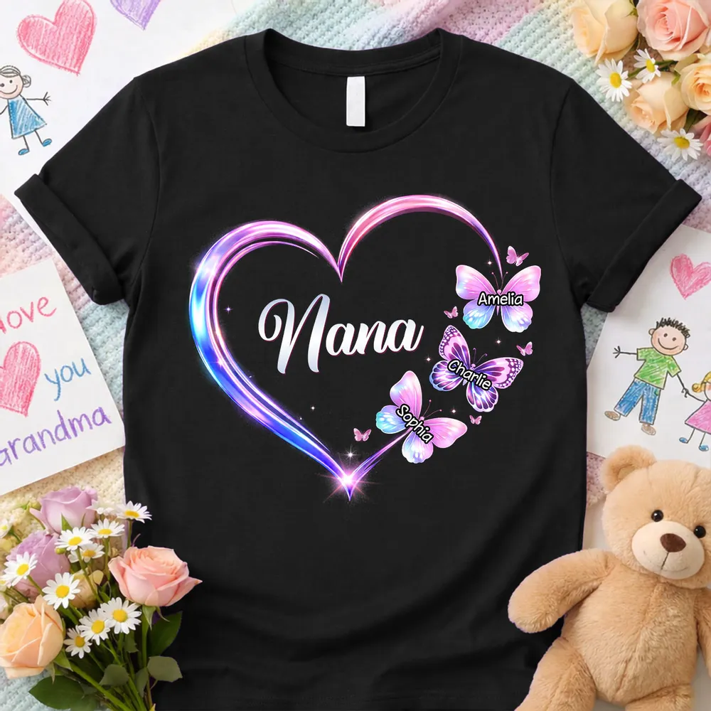 Grandma Mom Butterfly Heart with Kids' Names - Personalized Shirt - Gift For Mom, Grandma HN02 - Image 2