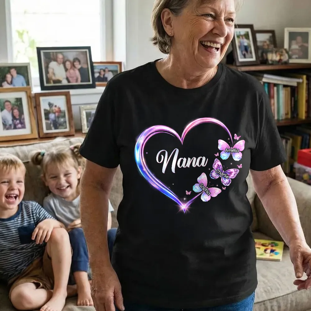Grandma Mom Butterfly Heart with Kids' Names - Personalized Shirt - Gift For Mom, Grandma HN02 - Image 4