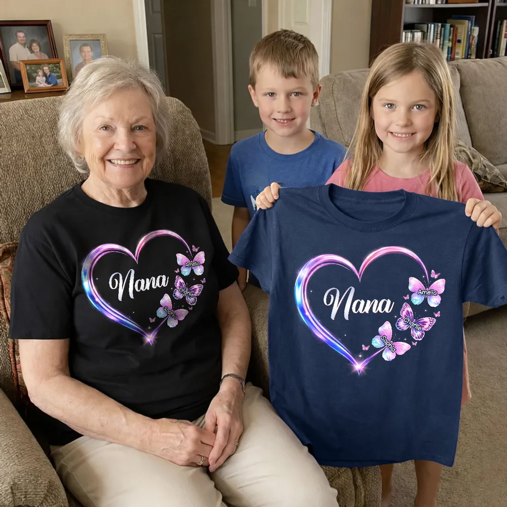 Grandma Mom Butterfly Heart with Kids' Names - Personalized Shirt - Gift For Mom, Grandma HN02 - Image 5