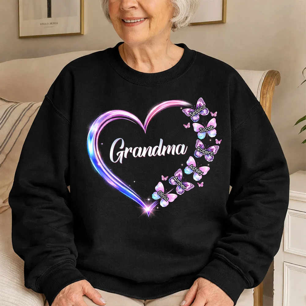 Grandma Mom Butterfly Heart with Kids' Names - Personalized Shirt - Gift For Mom, Grandma HN02 - Image 6