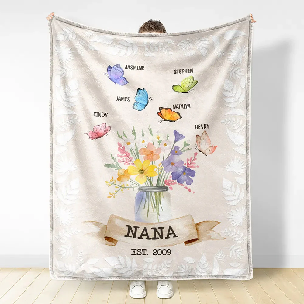 Grandma Mom Est Butterfly  - Personalized Blanket - Gift For Mom, Grandma, Mothers Day, Plant Lovers NA94 - Image 2