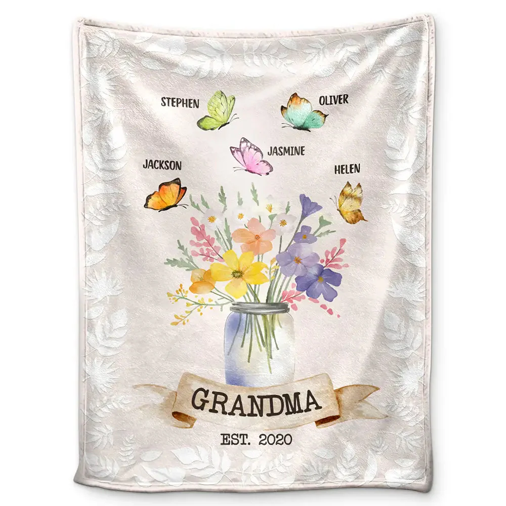 Grandma Mom Est Butterfly  - Personalized Blanket - Gift For Mom, Grandma, Mothers Day, Plant Lovers NA94 - Image 3