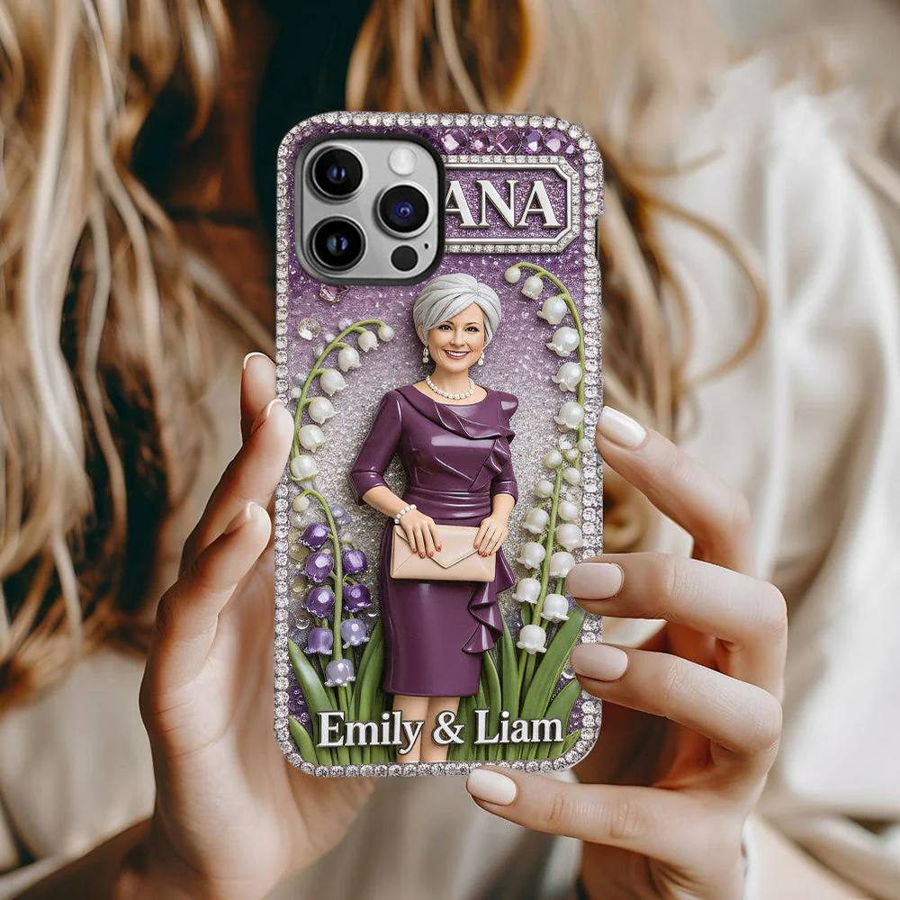 Grandma Purple Floral With Kids Name - Personalized Phone Case - Gift For Mom, Grandma