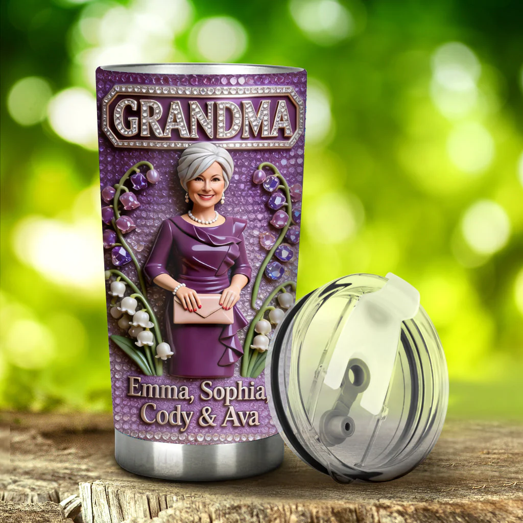 Grandma Purple Floral With Kids Name - Personalized Tumbler - Gift For Mom, Grandma - Image 3