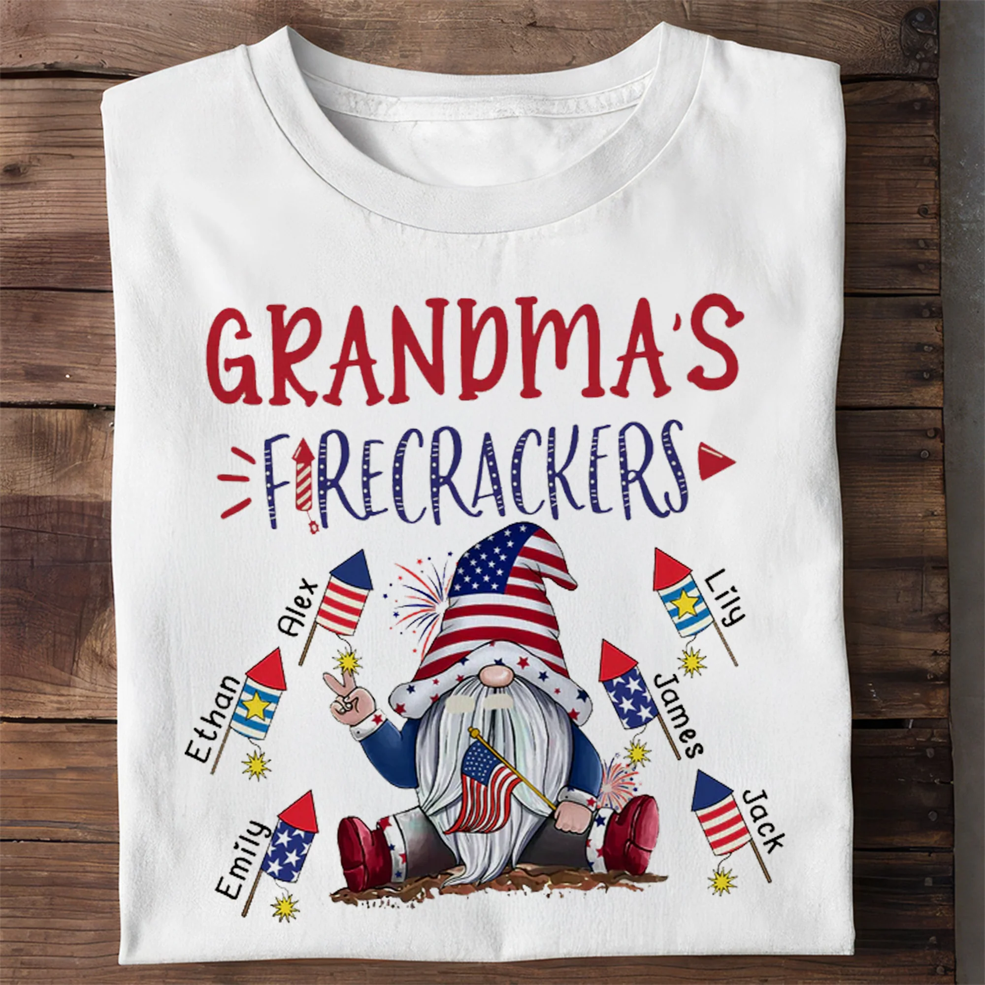 Grandma's Firecrackers Gnomes - Personalized Shirt - Patriotic Gift For Mom, Grandma