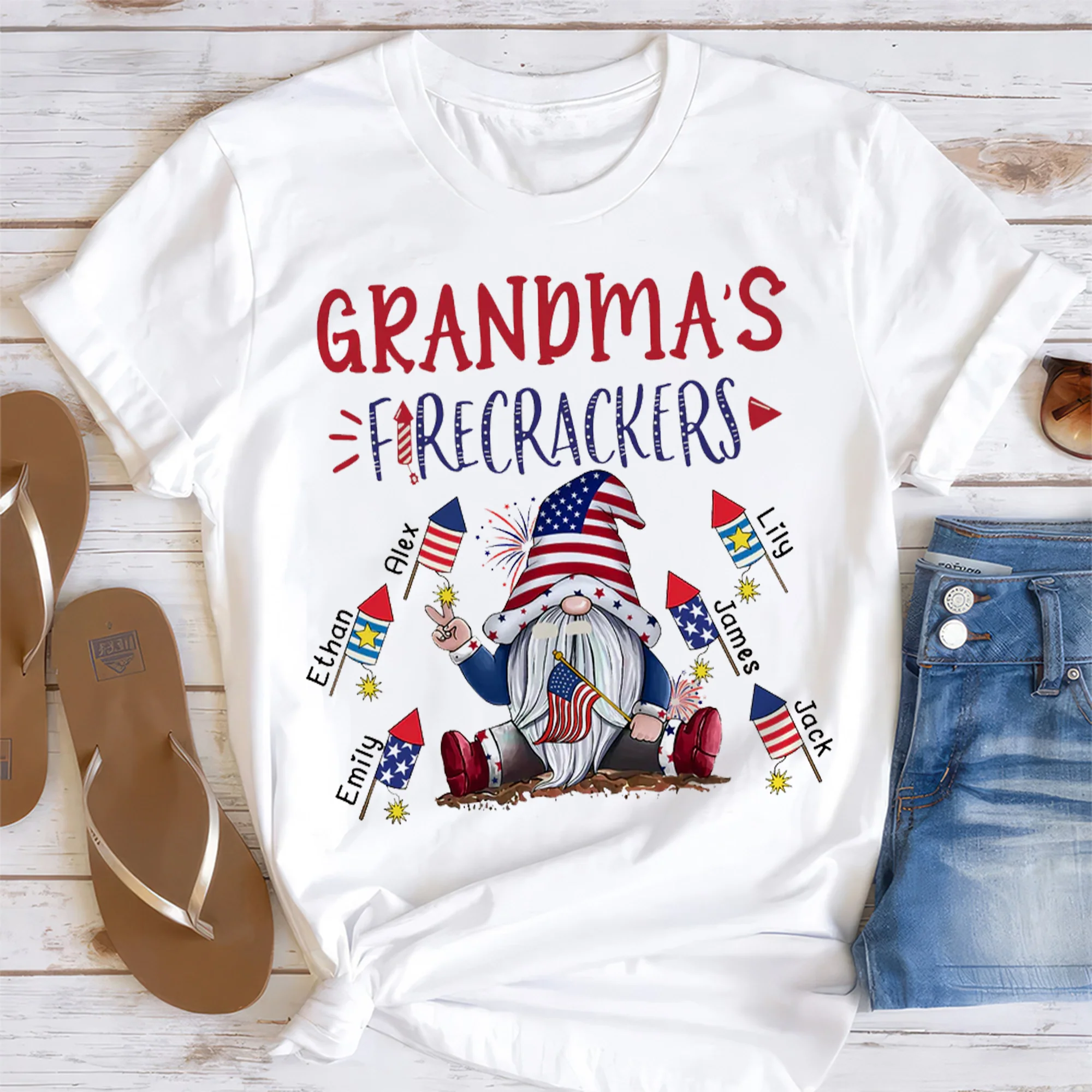 Grandma's Firecrackers Gnomes - Personalized Shirt - Patriotic Gift For Mom, Grandma - Image 4
