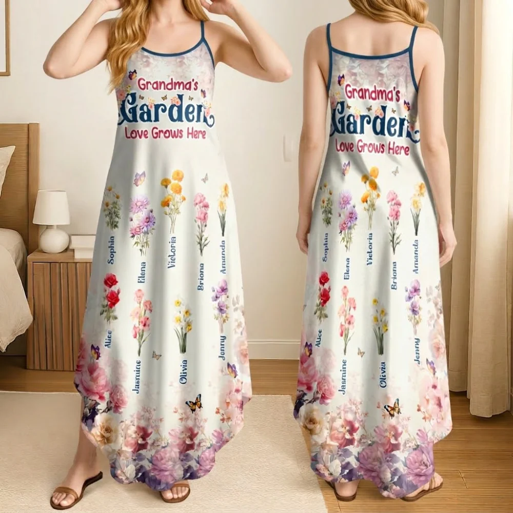 Grandma's Garden Love Grows Here - Personalized Maxi Dress - Gift For Mom, Grandma