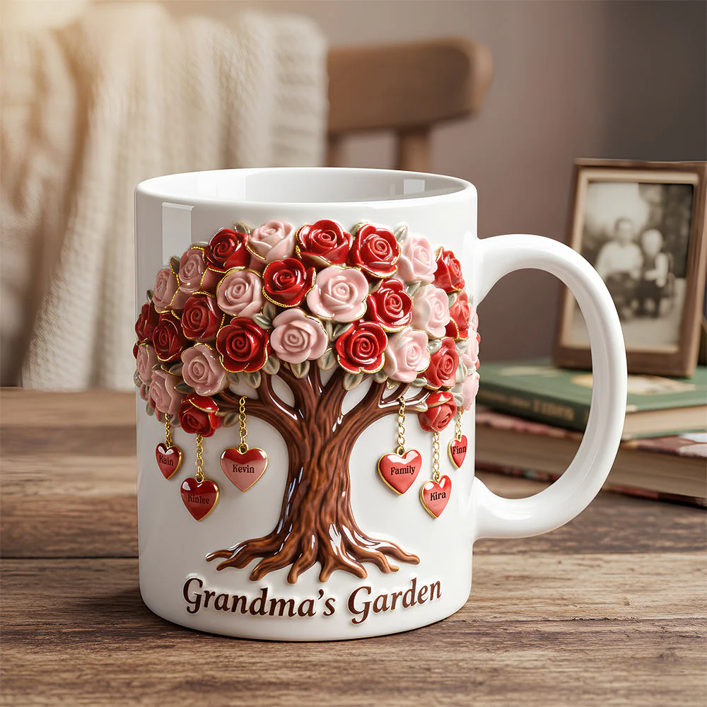 Grandma's Garden Rose Tree Family Heart - Personalized Mug - Gift For Mom, Grandma HN02