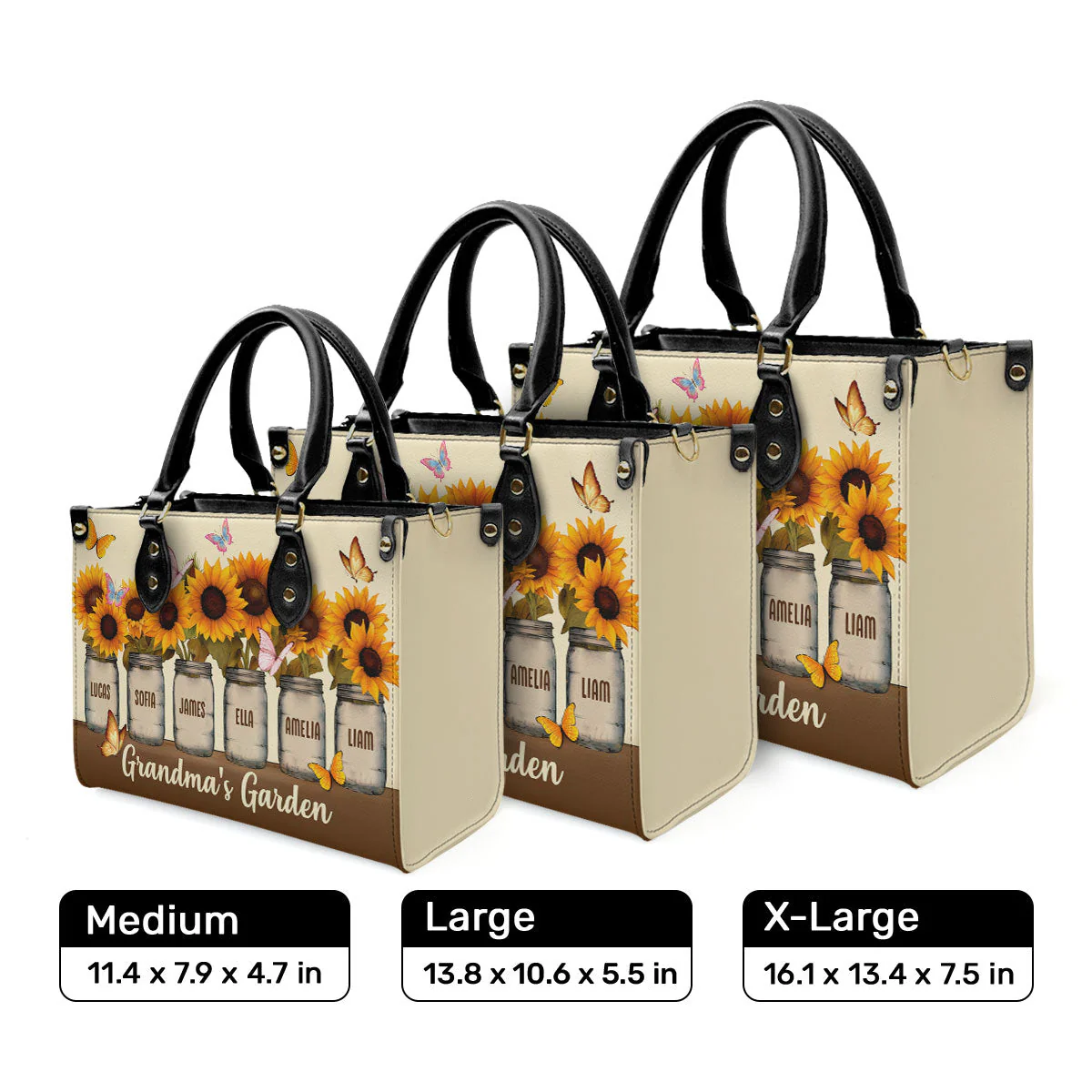 Grandma's Garden - Thoughtful Gift For Grandma, Grandmother  - Personalized Leather Handbag With Handle - AT4080809 - Image 2