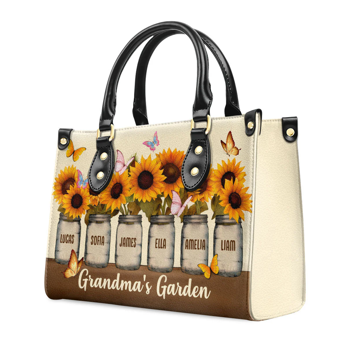 Grandma's Garden - Thoughtful Gift For Grandma, Grandmother  - Personalized Leather Handbag With Handle - AT4080809 - Image 3