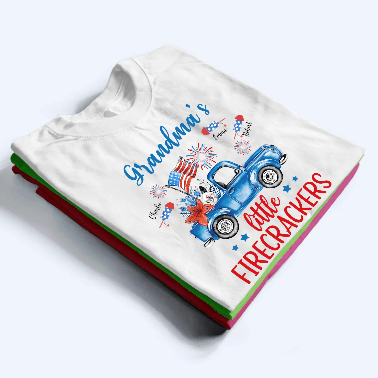 Grandma's Little Firecrackers 4th of July Patriotic - Personalized T-shirt - Gift For Grandma, Mother's Day HN02 - Image 3