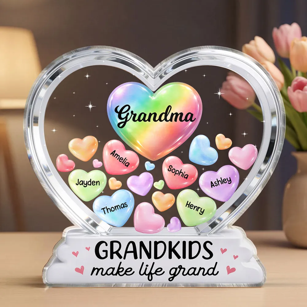 Grandma's Sweethearts In Heart 2D Flat - Personalized Shape Acrylic Plaque - Gift For Mom, Grandma HN02