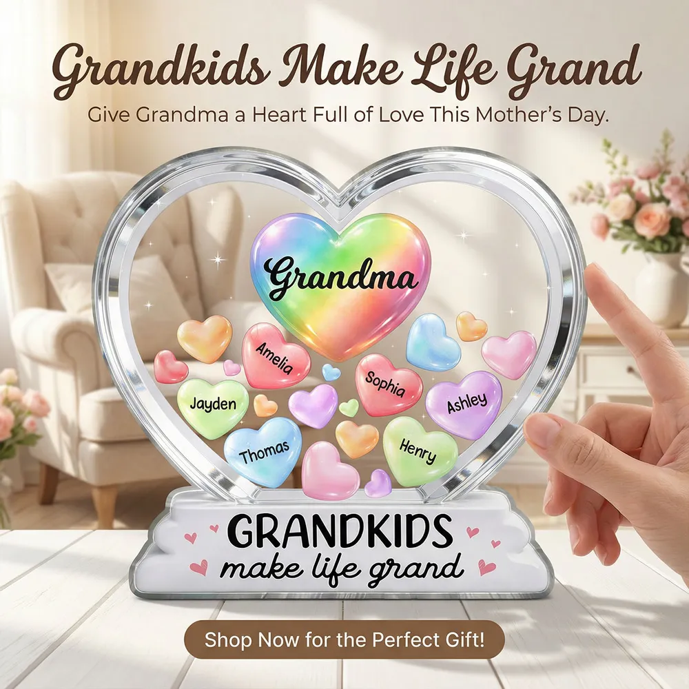 Grandma's Sweethearts In Heart 2D Flat - Personalized Shape Acrylic Plaque - Gift For Mom, Grandma HN02 - Image 7
