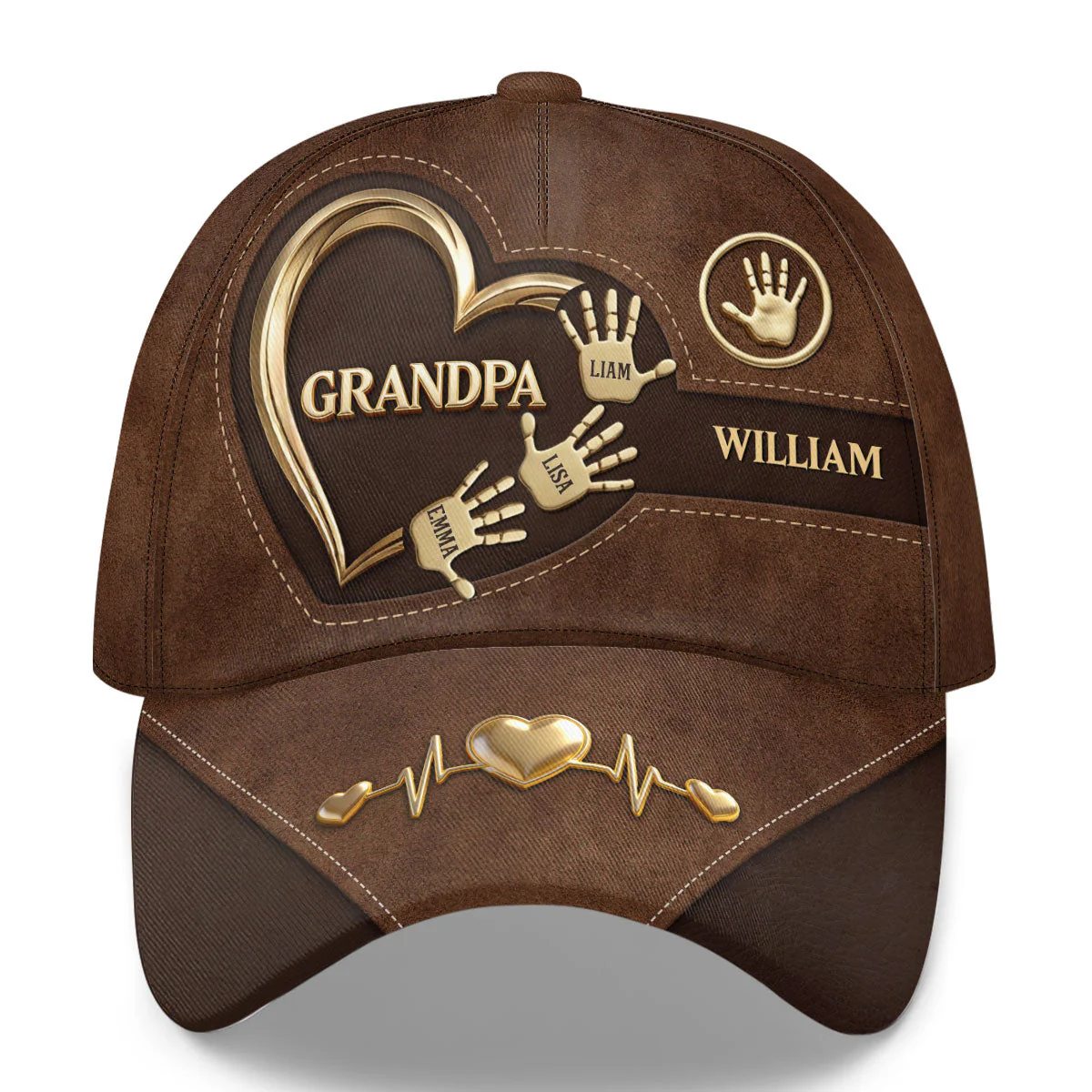 Grandpa Heart With Kids Hand - Personalized Classic Cap - Gift For Dad, Grandpa