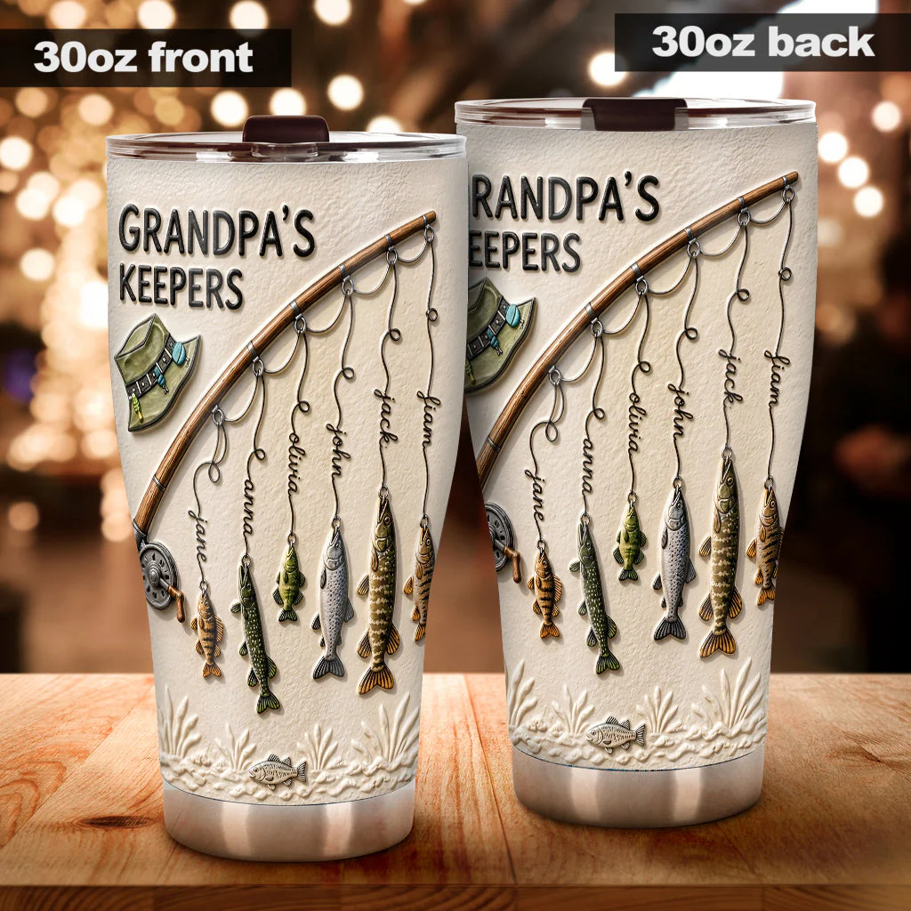 Grandpa's Keepers - Personalized Tumbler - Gift For Dad, Fishing Lovers - Image 2