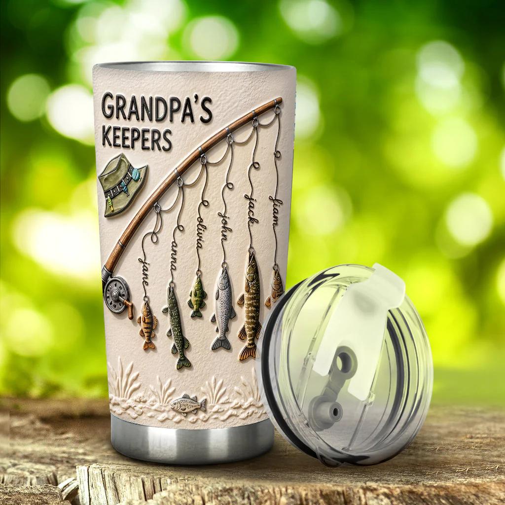 Grandpa's Keepers - Personalized Tumbler - Gift For Dad, Fishing Lovers - Image 3